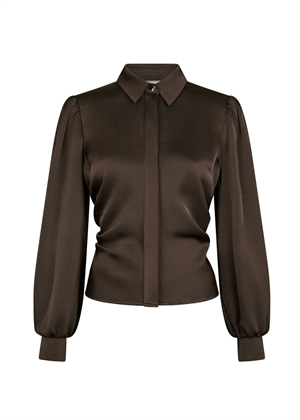 Fransala heavy sateen skjorte Dark Brown Neo Noir 